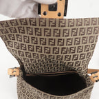 FENDI Mamma Baguette Zucchino Leather Shoulder Bag Beige 8BR001