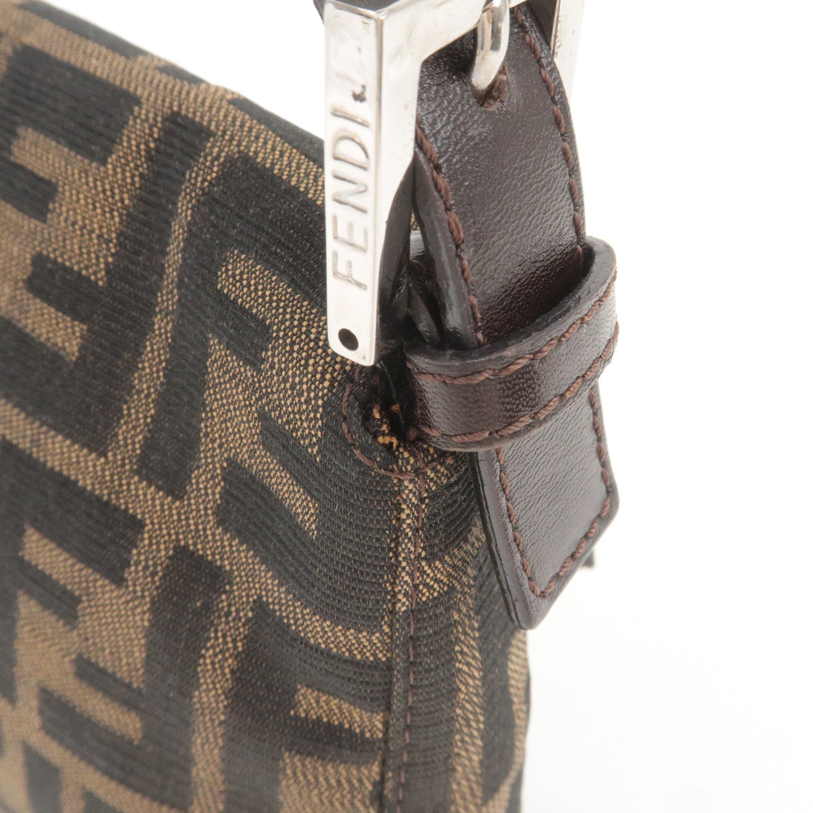 FENDI Zucca Mamma Baguette Canvas Leather Bag Brown Black 26424