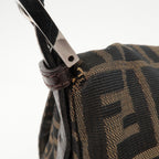 FENDI Mamma Baguette Zucca Canvas Leather Shoulder Bag Brown