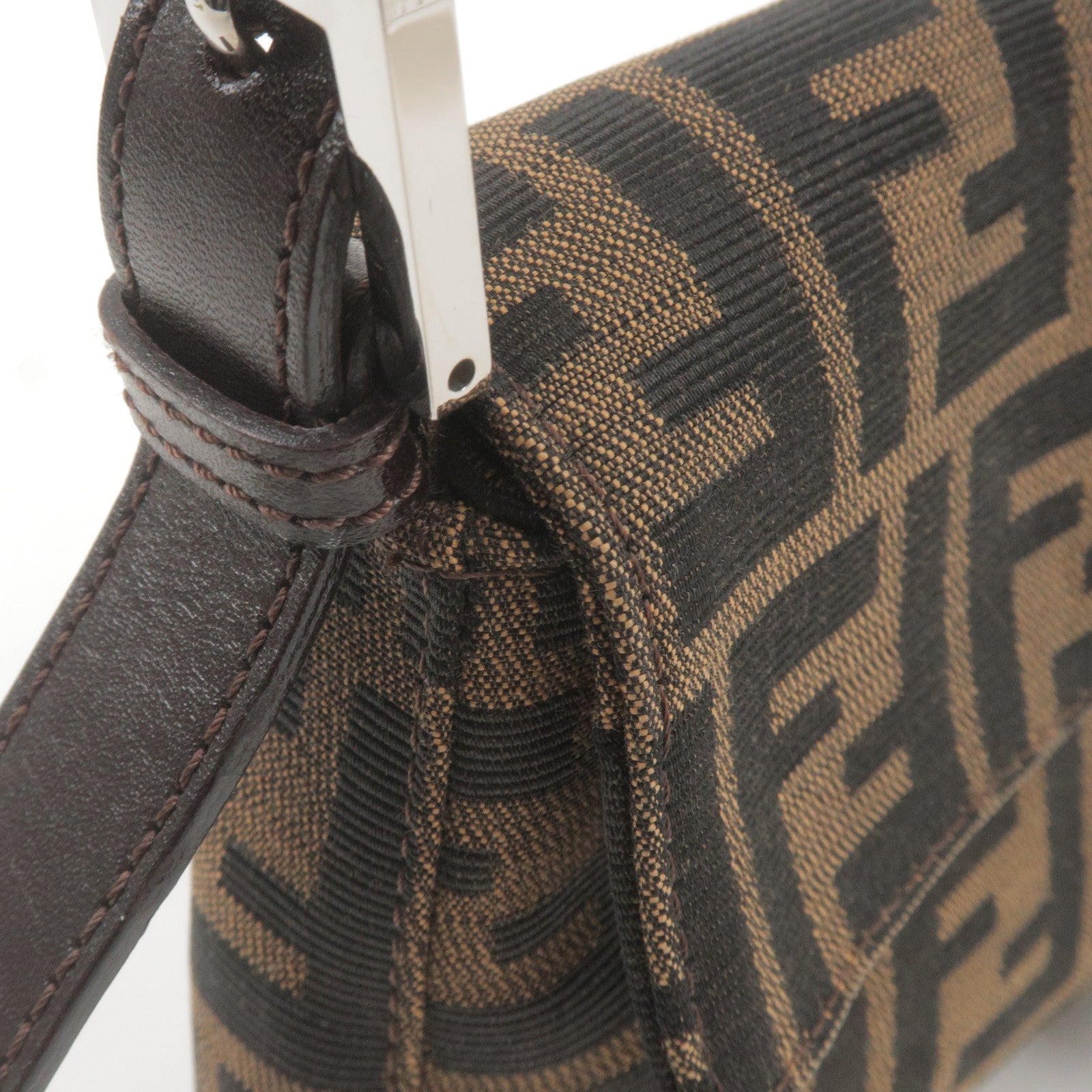 FENDI Zucca Mamma Baguette Canvas Leather Shoulder Bag 26424