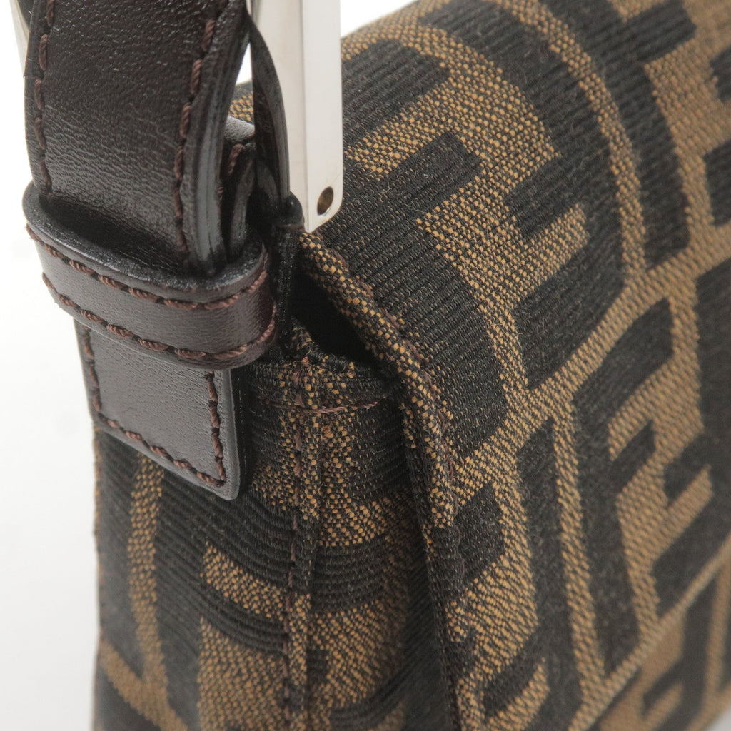 FENDI Zucca Mamma Baguette Canvas Leather Bag Brown Black 26424