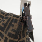 FENDI Zucchino Mamma Baguette Canvas Leather Bag Brown Black 26325