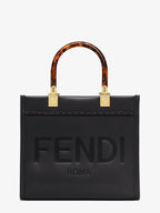 Fendi Sunshine Small Leather Tote Bag Black