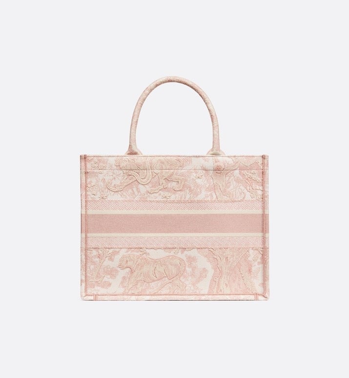 Medium Dior Book Tote Ecru and Pink Toile de Jouy Embroidery
