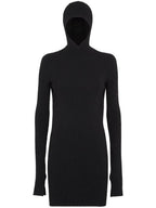Fendi Long Sleeve Hooded Wool Silk Short Dress Black