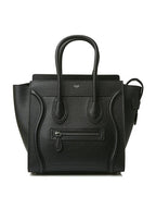 CELINE Drummed Calfskin Micro Luggage Tote Bag Black