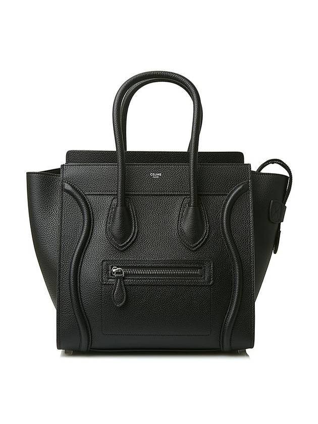 CELINE Drummed Calfskin Micro Luggage Tote Bag Black