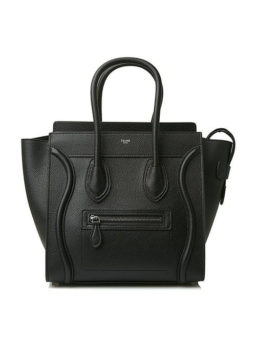 CELINE Drummed Calfskin Micro Luggage Tote Bag Black