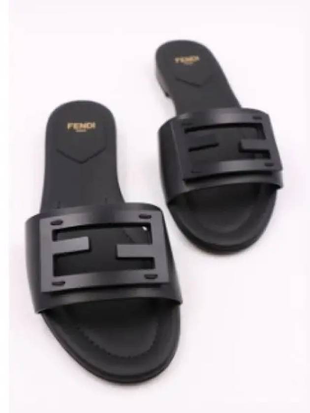 Fendi Baguette FF Logo Leather Slippers Black