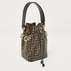 Fendi Brown/black Zucca Leather Mini Mon Tresor Drawstring Bucket Bag