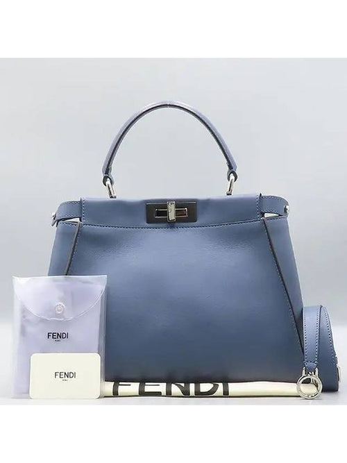 Fendi 8BN290 Blue leather PEEKABOO regular tote bag shoulder strap 2WAY