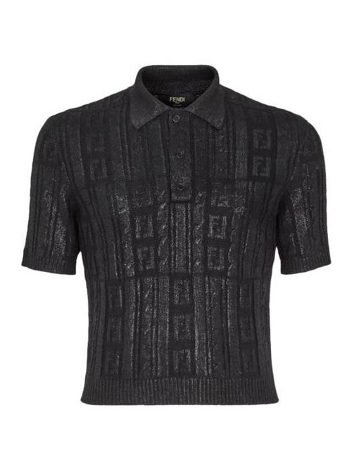 Fendi FF Motif Wool Polo Shirt Black