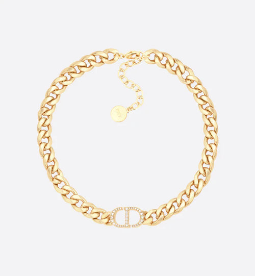 DIOR GOLD-FINISH METAL SILVER CRYSTALS NECKLACE