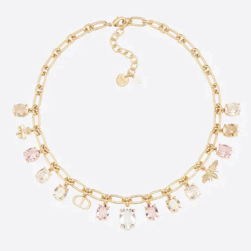 DIOR GOLD-FINISH METAL MULTICOLOR WHITE RESIN PEARL NECKLACE