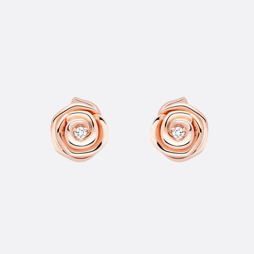 DIOR ROSE COUTRE PINK GOLD DIAMOND STUD EARRINGS