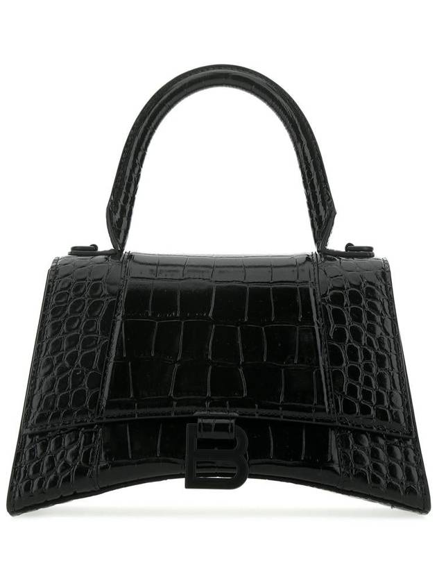 Balenciaga Hourglass Crocodile Embossed Small Tote Bag Black