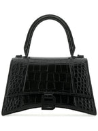 Balenciaga Hourglass Crocodile Embossed Small Tote Bag Black