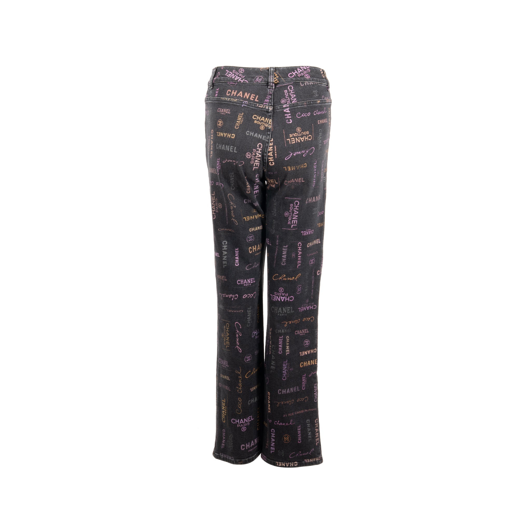 Chanel size 38 22P Letter logo print straight jeans black/Multicolour