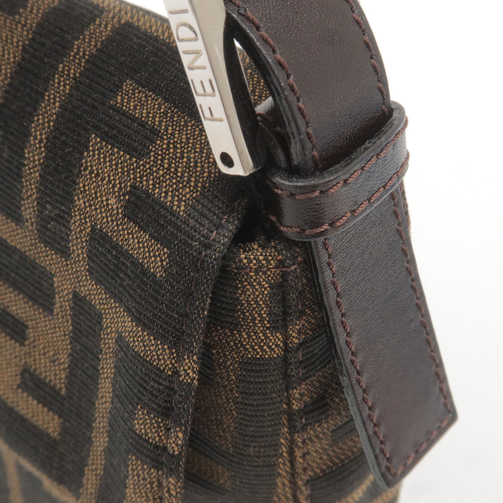 FENDI Zucca Mamma Baguette Canvas Leather Bag Brown Black 26424
