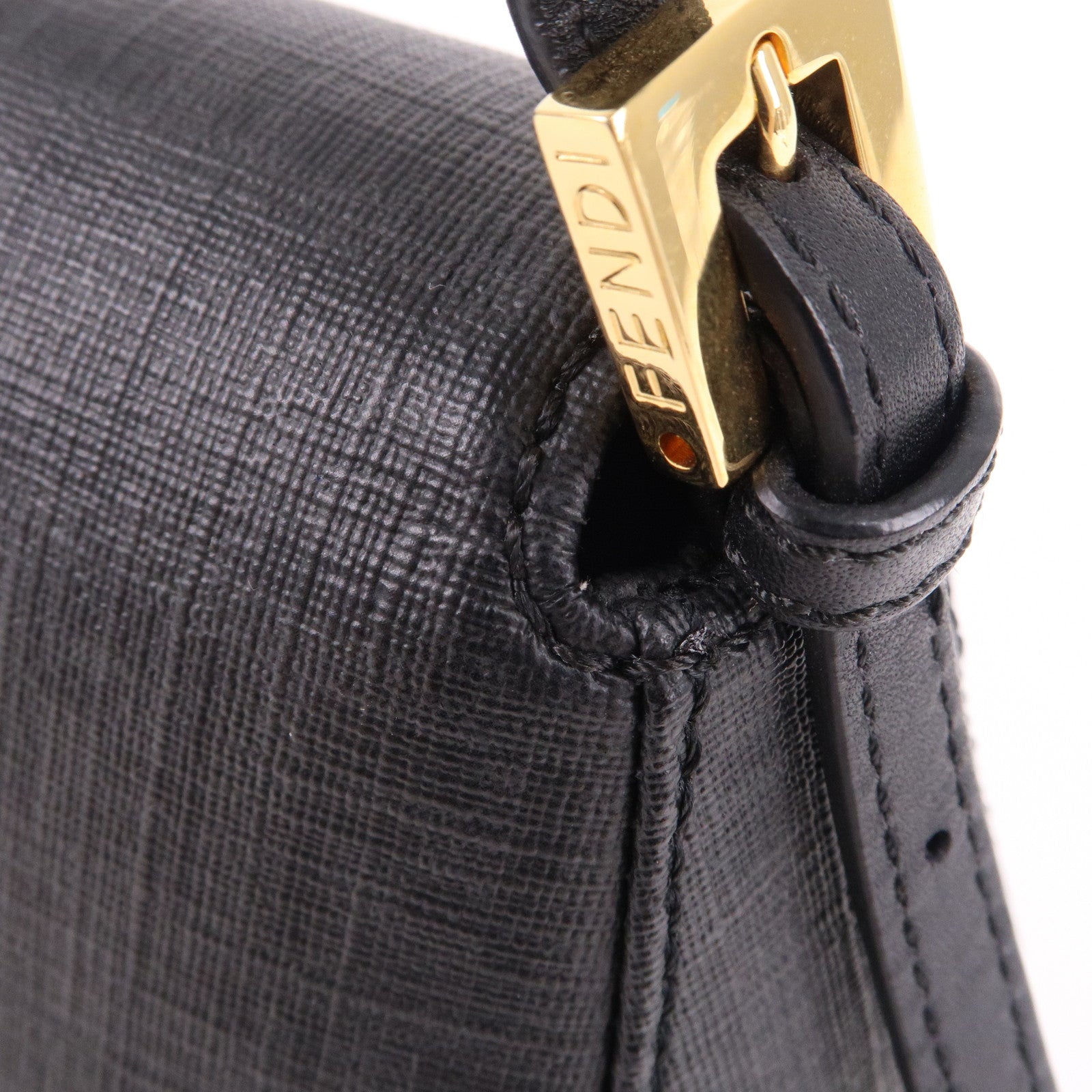 FENDI Zucchino Mamma Baguette PVC Leather Hand Bag Black 8BR180