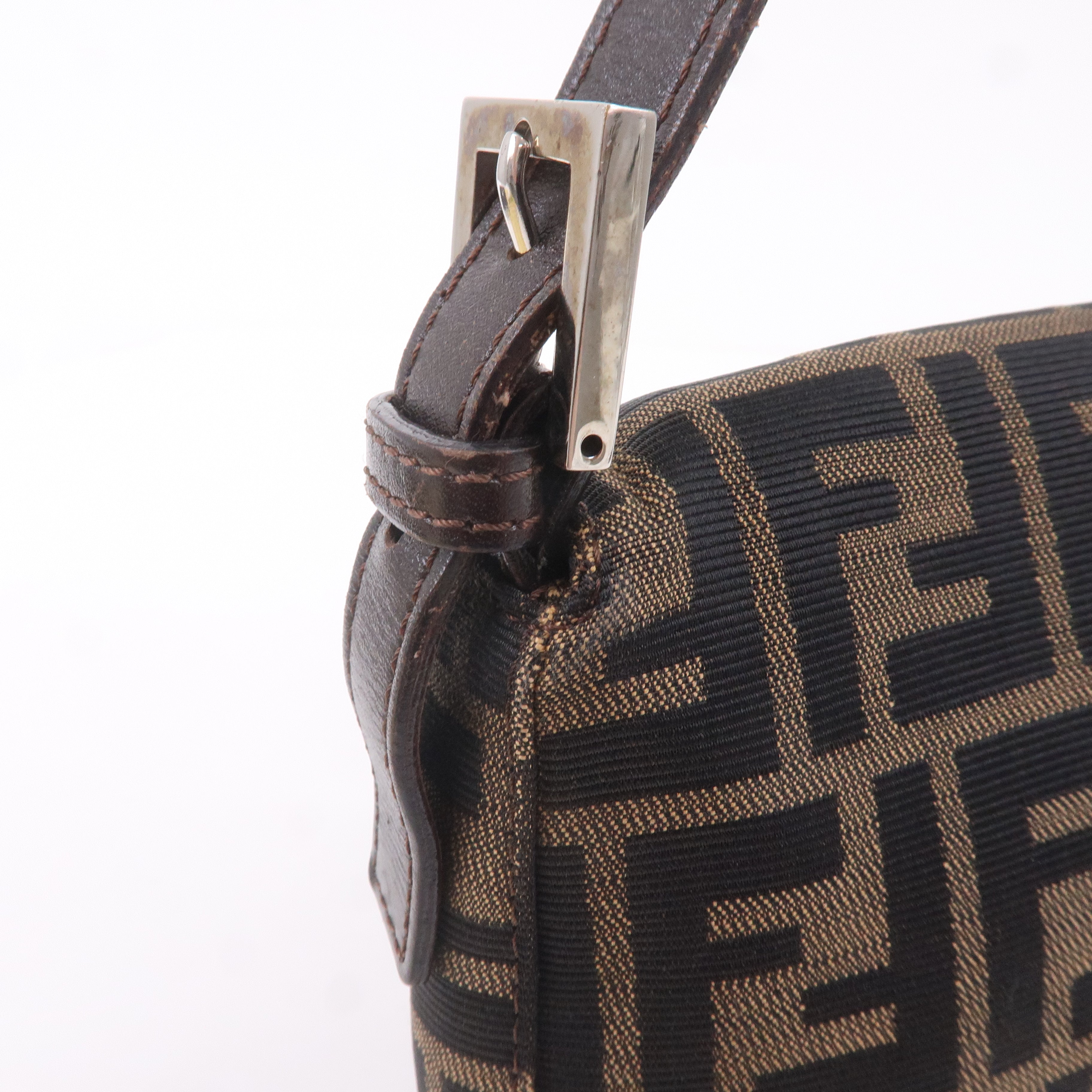 FENDI Mamma Baguette Zucca Canvas Leather Bag Brown 26424