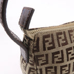 FENDI Zucchino Canvas Leather Shoulder Bag Beige Brown 8BR444
