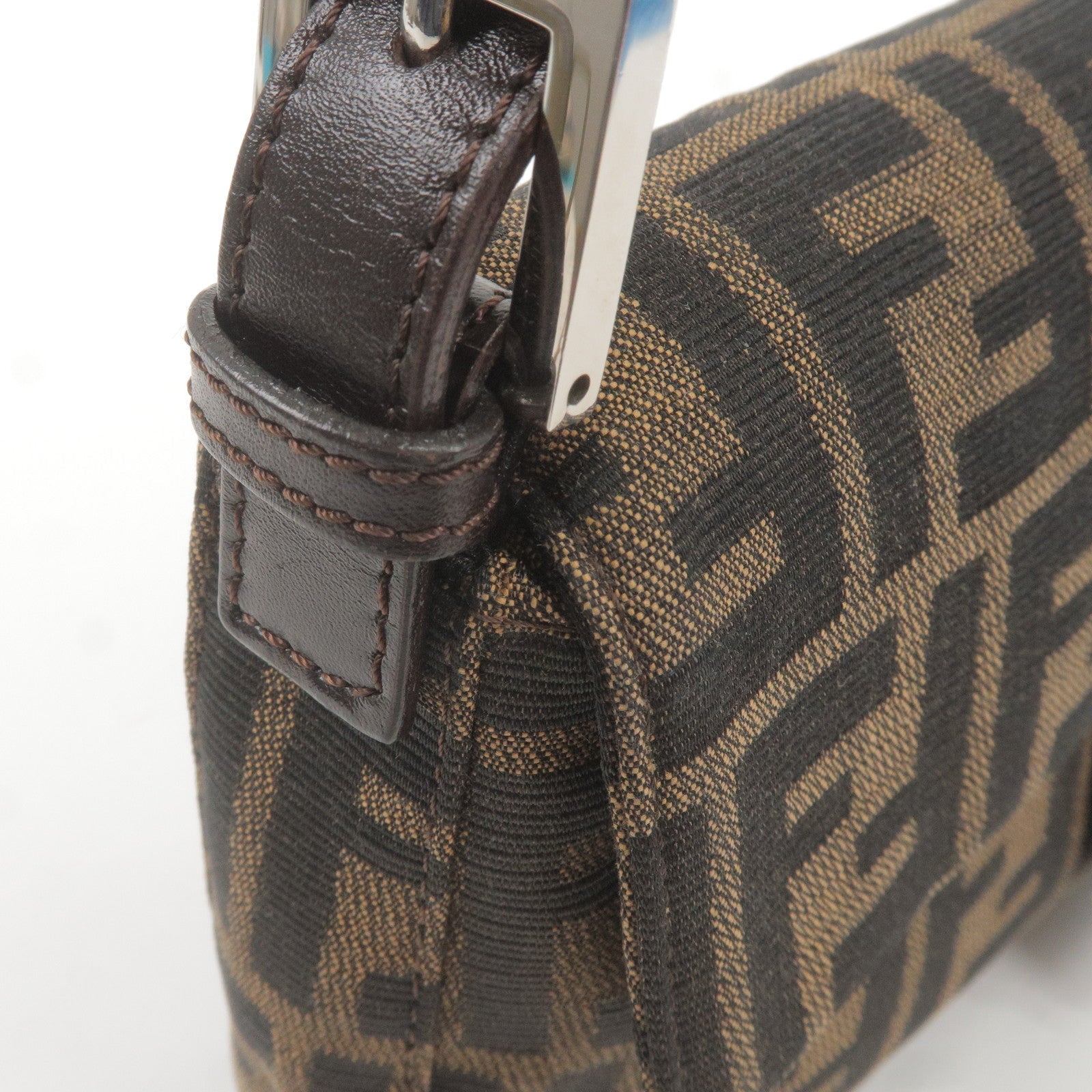 FENDI Zucca Mamma Baguette Canvas Leather Shoulder Bag 26424