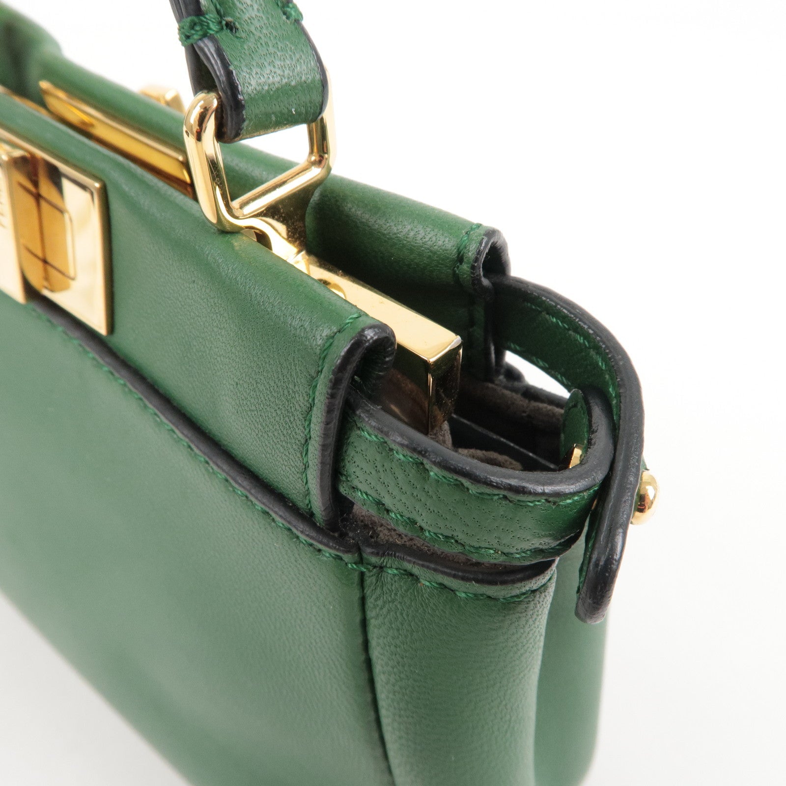 FENDI Micro Peekaboo Leather 2Way Bag Hand Bag Green 8M0355