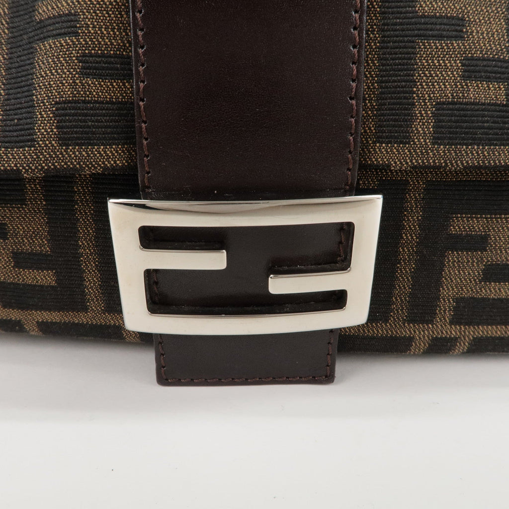 FENDI Zucchino Mamma Baguette Canvas Leather Bag Brown Black 26325