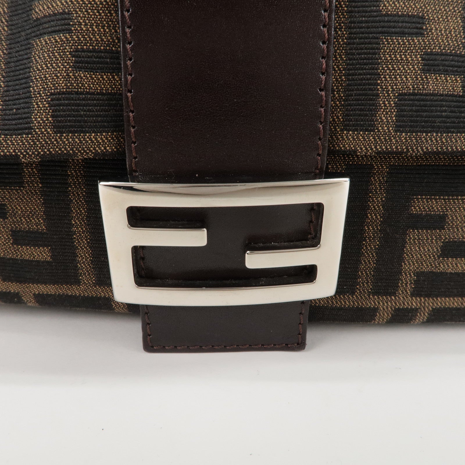 FENDI Zucchino Mamma Baguette Canvas Leather Bag Brown Black 26325