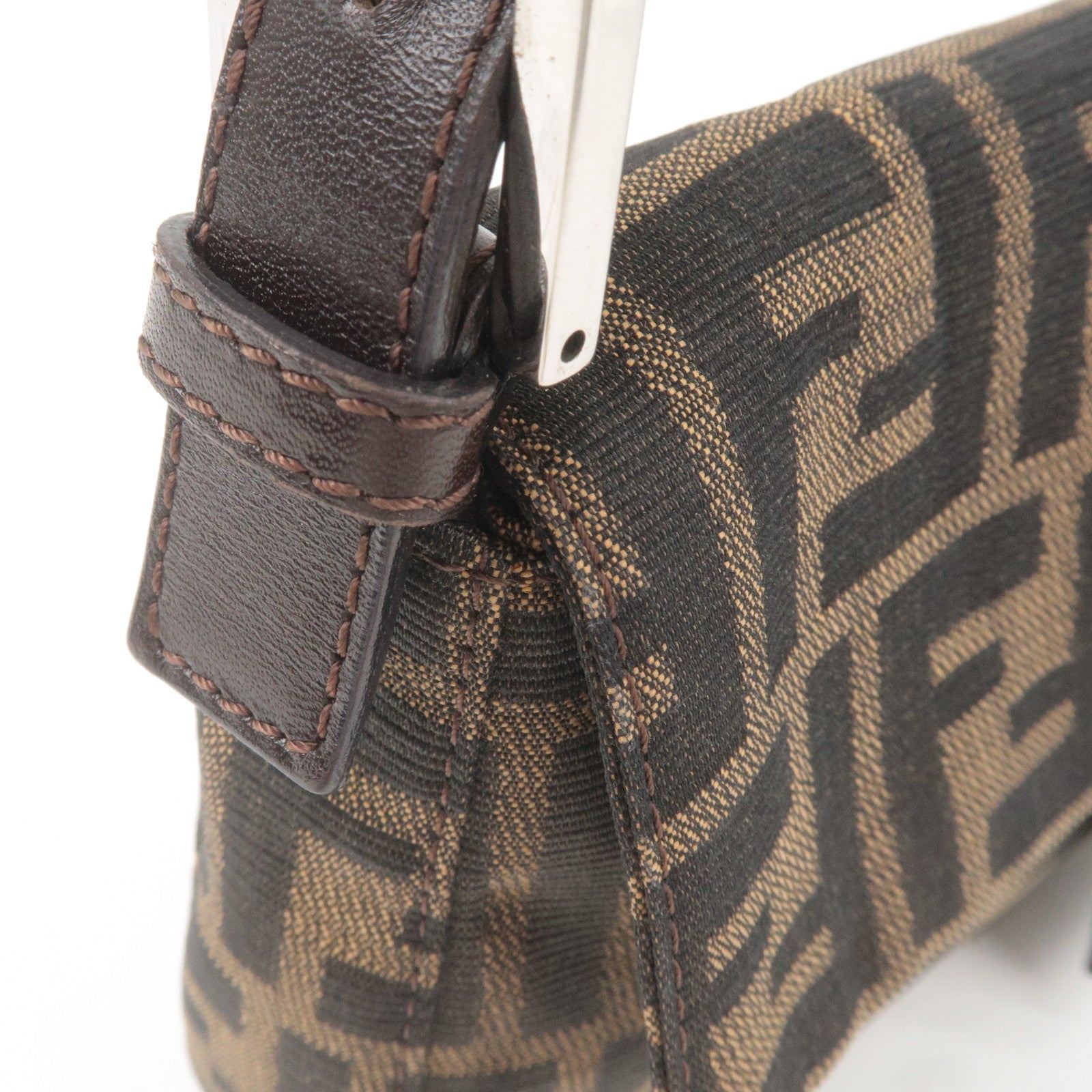 FENDI Zucca Mamma Baguette Canvas Leather Bag Brown Black 26424