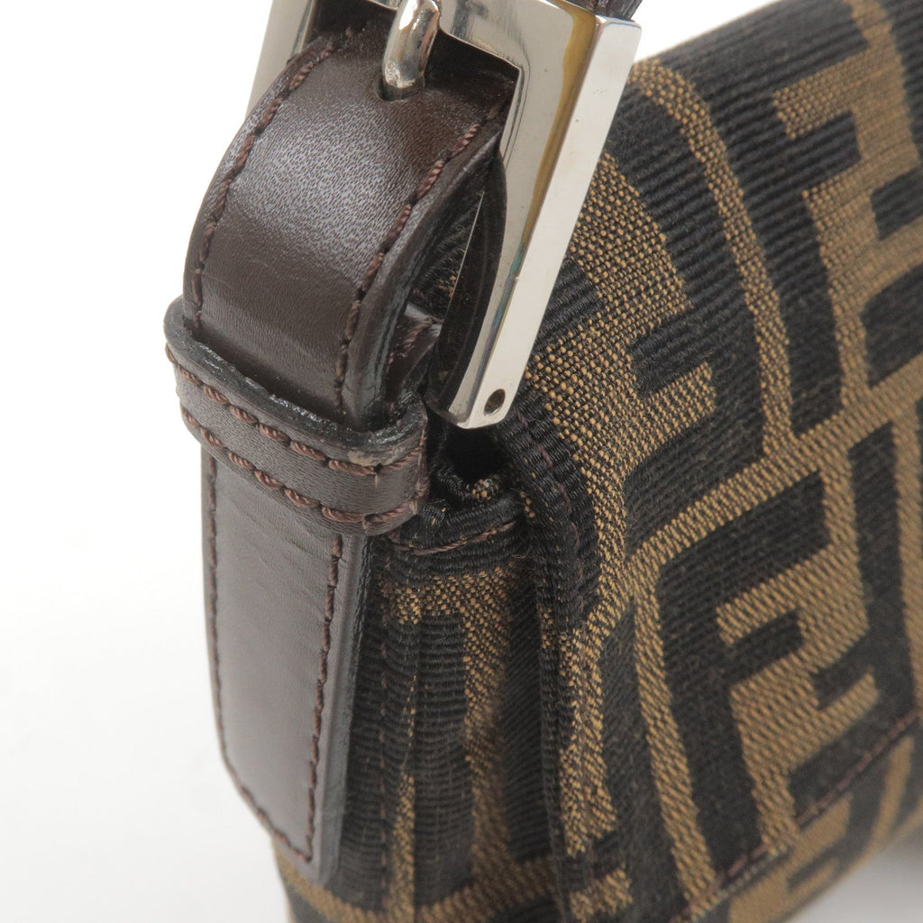 FENDI Zucca Mamma Baguette Canvas Leather Bag Brown Black 26424