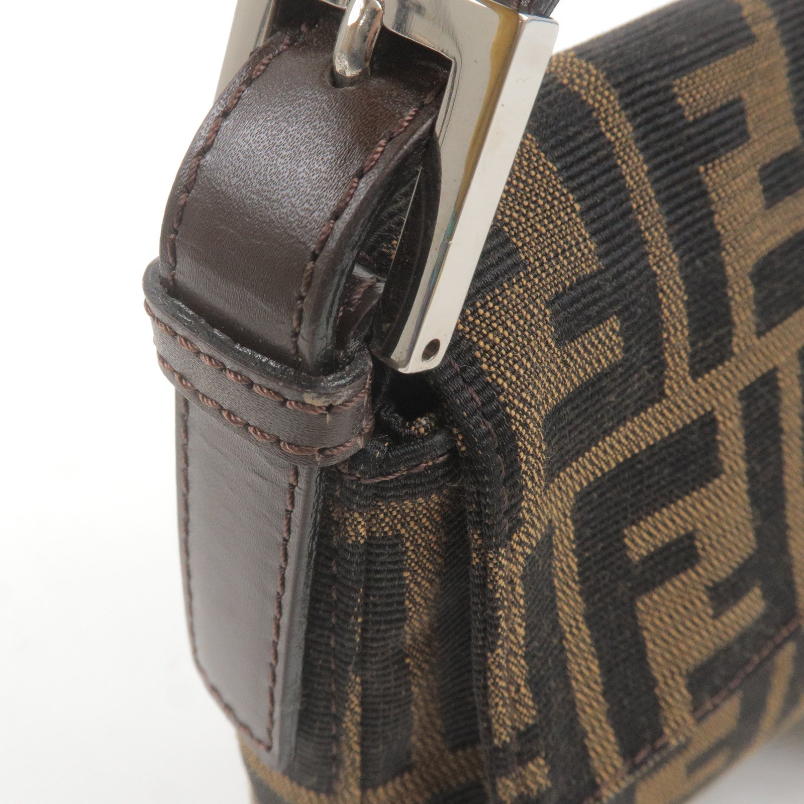 FENDI Zucca Mamma Baguette Canvas Leather Bag Brown Black 26424