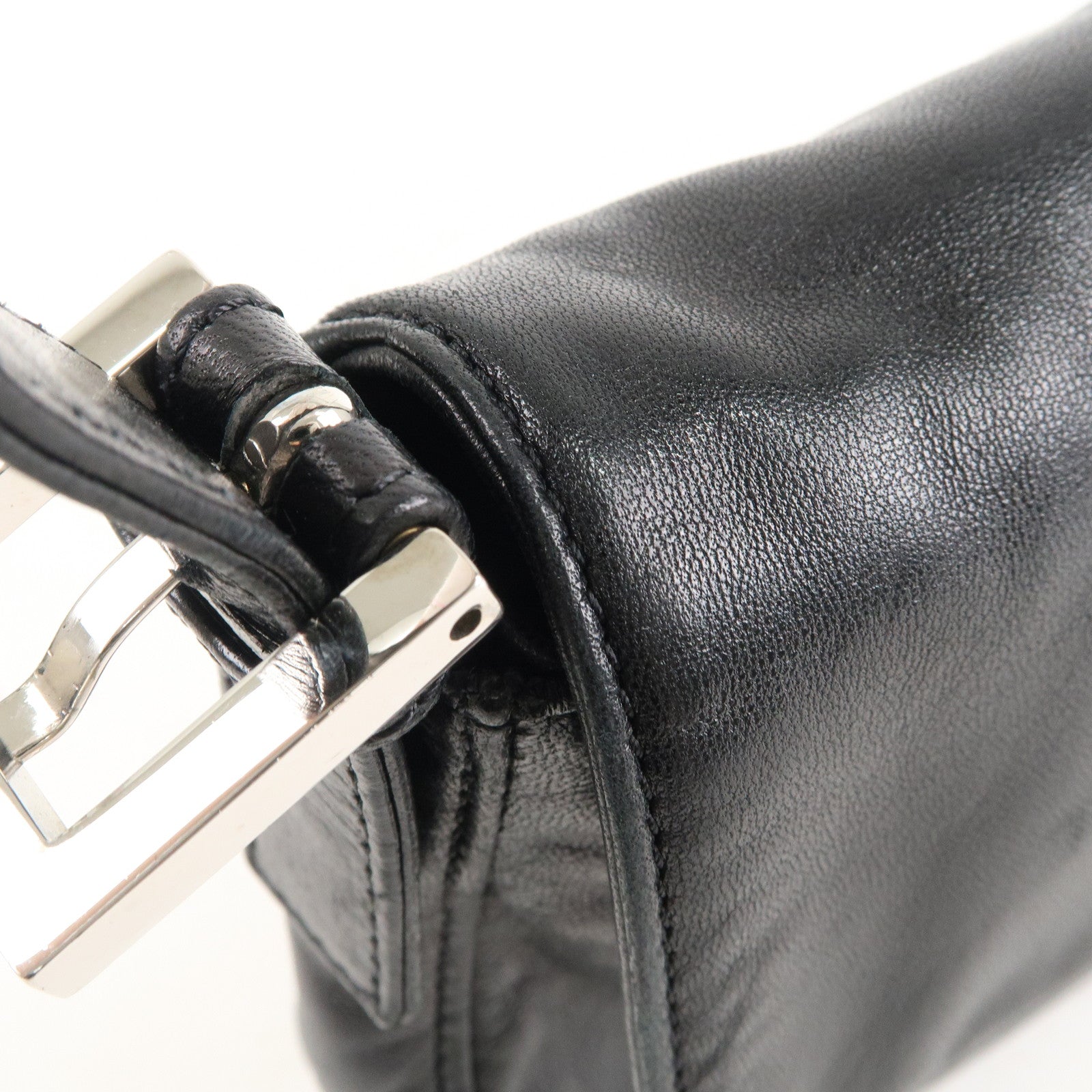 FENDI Mamma Baguette Leather Hand Bag Shoulder Bag Black Green