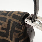 FENDI Mamma Baguette Zucca Canvas Leather Shoulder Bag Brown