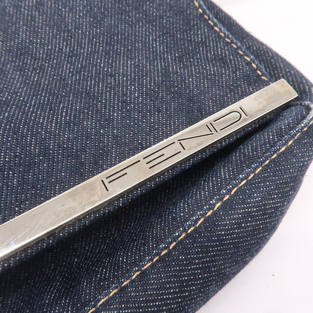 FENDI Denim Leather Shoulder Bag Hand Bag Navy Brown 26640