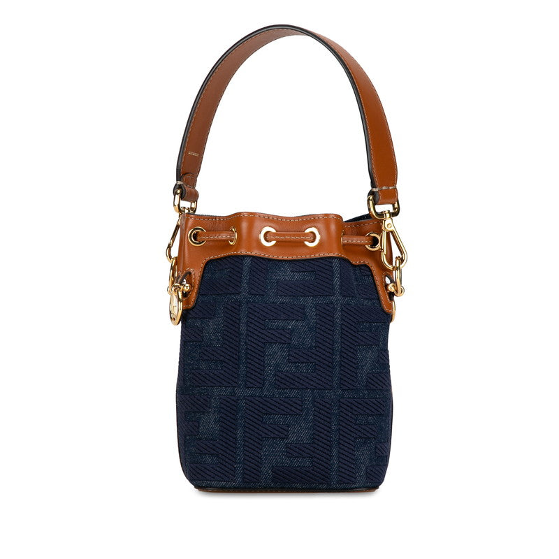 Fendi Zucca Montreux Mini Handbag Shoulder Bag 2WAY 8BS010 Navy Brown Denim Leather  Fendi
