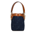 Fendi Zucca Montreux Mini Handbag Shoulder Bag 2WAY 8BS010 Navy Brown Denim Leather  Fendi