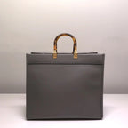 Fendi Sunshine Leather Shopper Tote Bag Gray