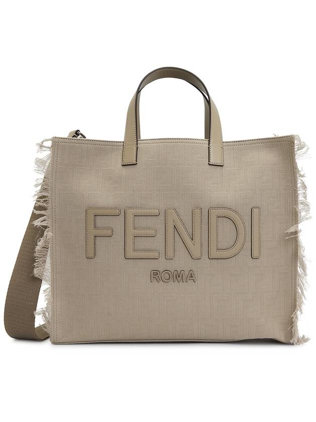 Fendi FF Fabric Tote Bag with Fringes Beige