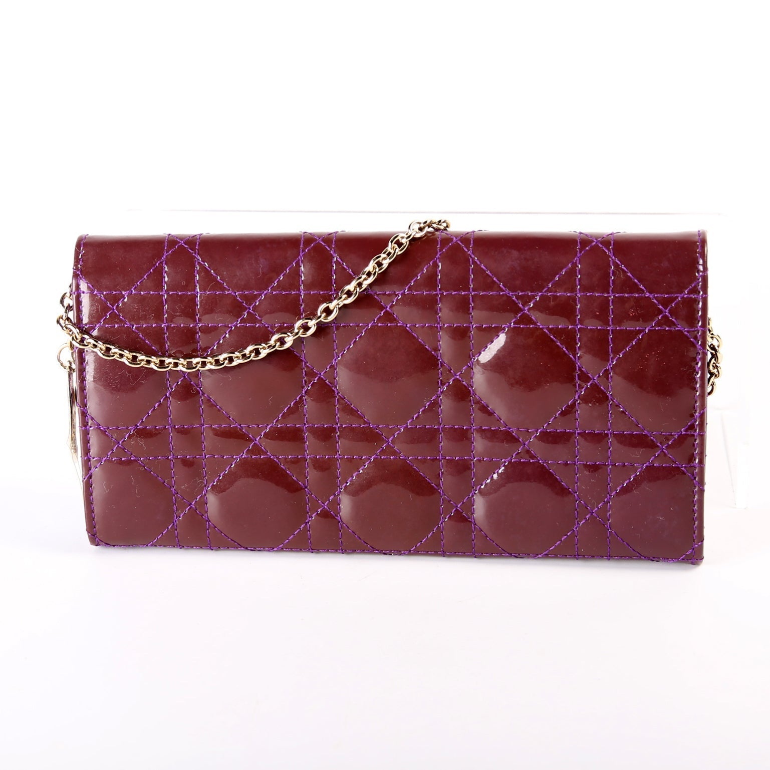 Patent Cannage Lady Dior Chain Wallet Purple