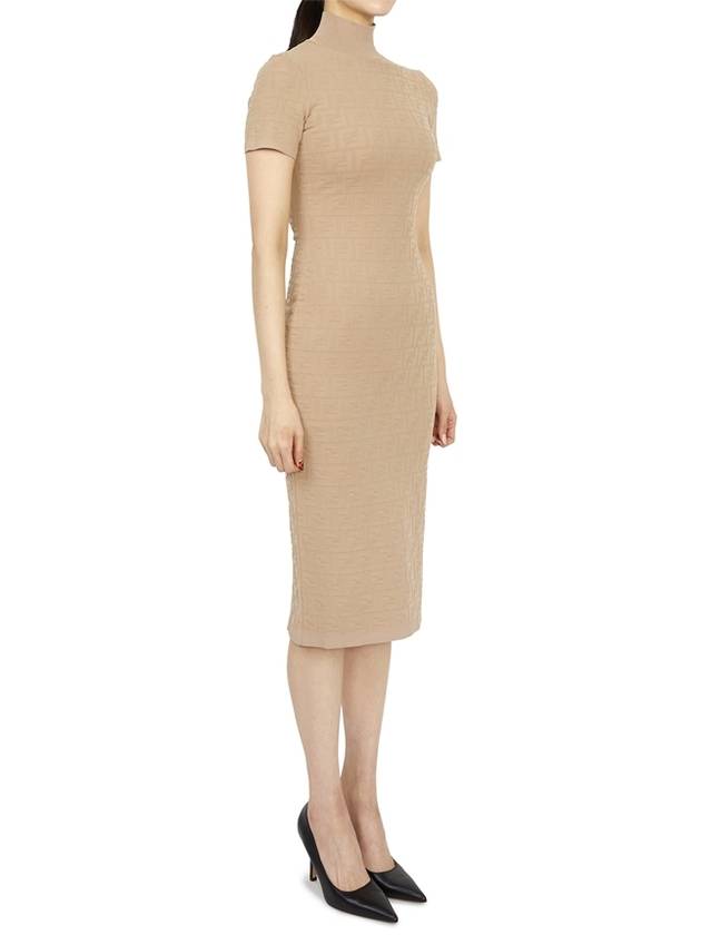 Fendi Women's FF Logo Short Sleeve Midi Dress Beige