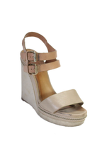 Chloe Womens Two Tone Brown Ankle Strap High Heels Wedge Sandals Shoes
