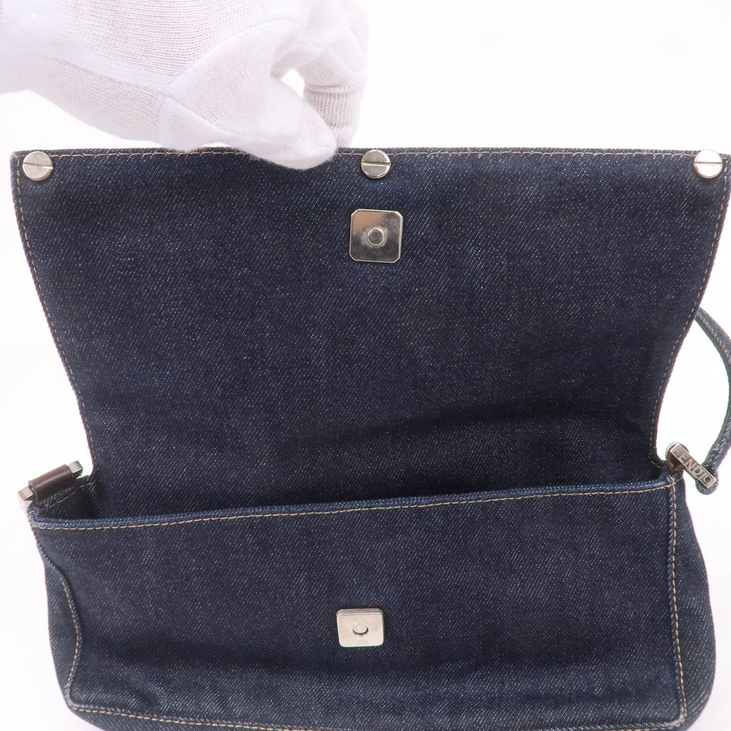FENDI Denim Leather Shoulder Bag Hand Bag Navy Brown 26640