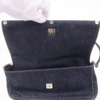 FENDI Denim Leather Shoulder Bag Hand Bag Navy Brown 26640