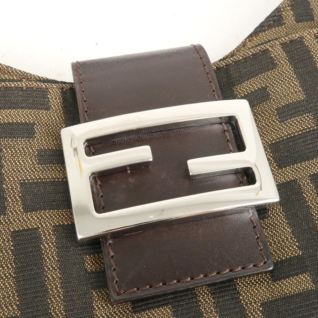 FENDI Zucca Canvas Leather Shoulder Bag Brown Black 26569