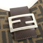 FENDI Zucca Canvas Leather Shoulder Bag Brown Black 26569