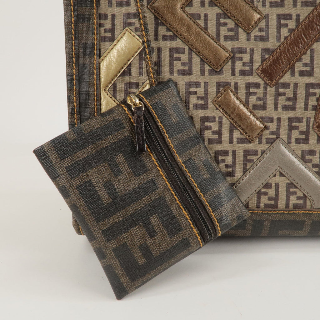 FENDI Zucca Zucchino PVC Leather Shoulder Bag Beige Brown 8BH189