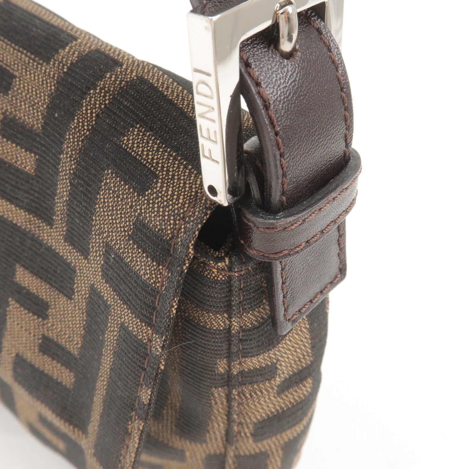 FENDI Zucca Mamma Baguette Canvas Leather Bag Brown Black 26424