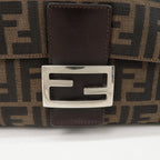 FENDI Mamma Baguette Zucca Canvas Leather Shoulder Bag Brown